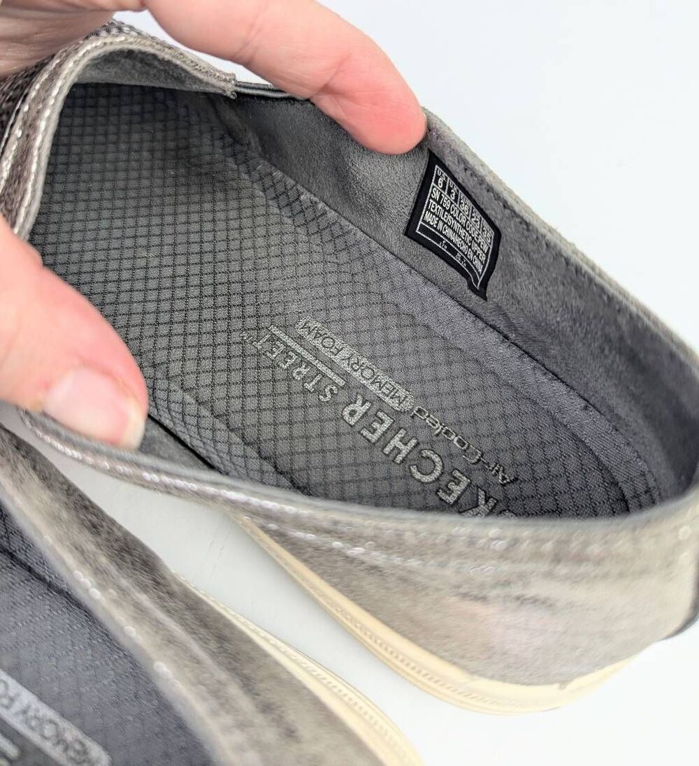 Skechers Street rhinestone silver gunmetal metallic slip on sneaker womens 6 - Picture 7 of 8